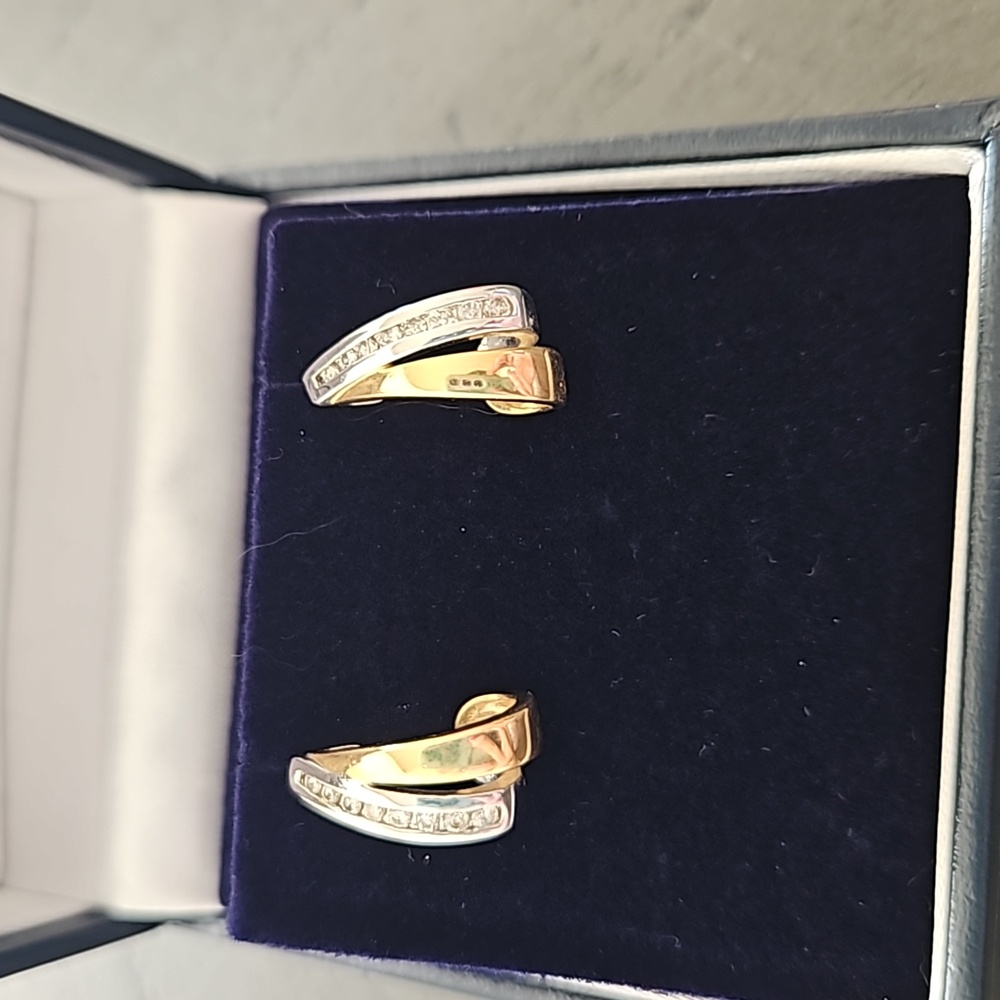 Yellow and white gold diamond earrings